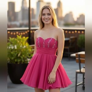 Grace Karin Strapless Coral Pink Fit & Flare Party Dress Size 2  Sequined Bodice